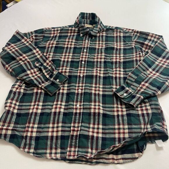L.L. Bean VTG Green Paid Cotton Long Sleeve Button Down Shirt Size XXL - Picture 1 of 6